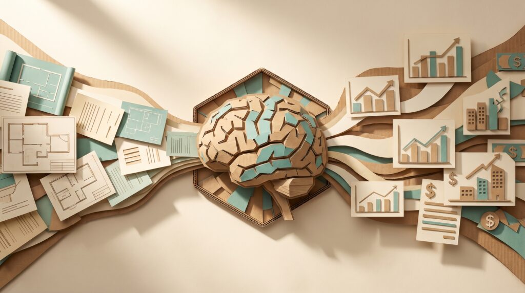 KI-gestützte Angebotskalkulation im Baugewerbe — Paper Craft Diorama